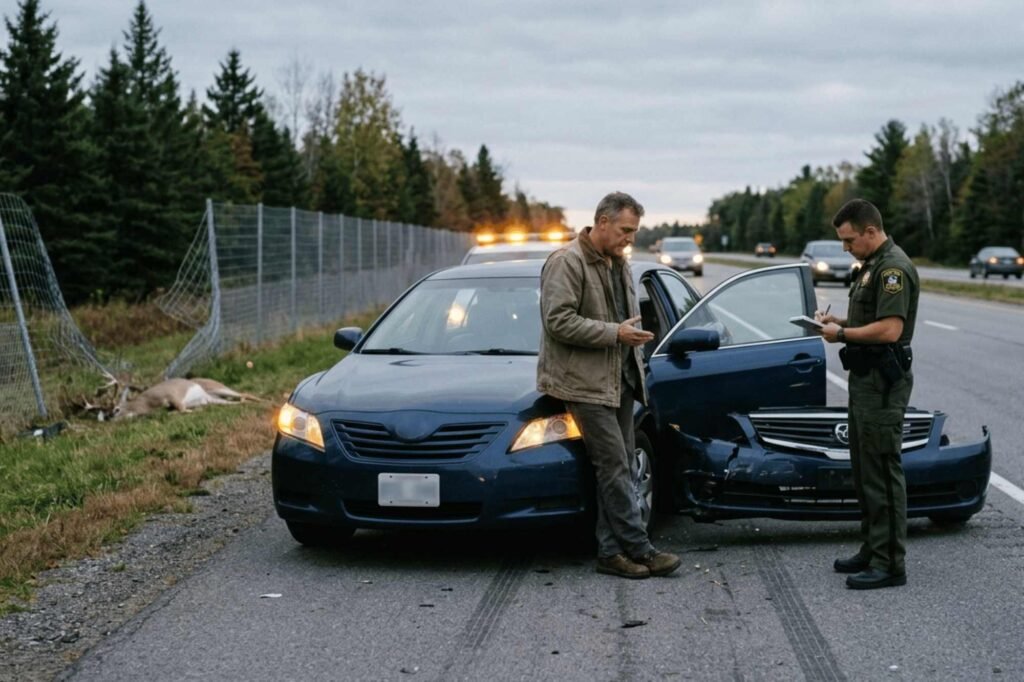Accidente con animales en autopista por ciervo: conductor paga salvo excepción de caza colectiva o vallado roto.